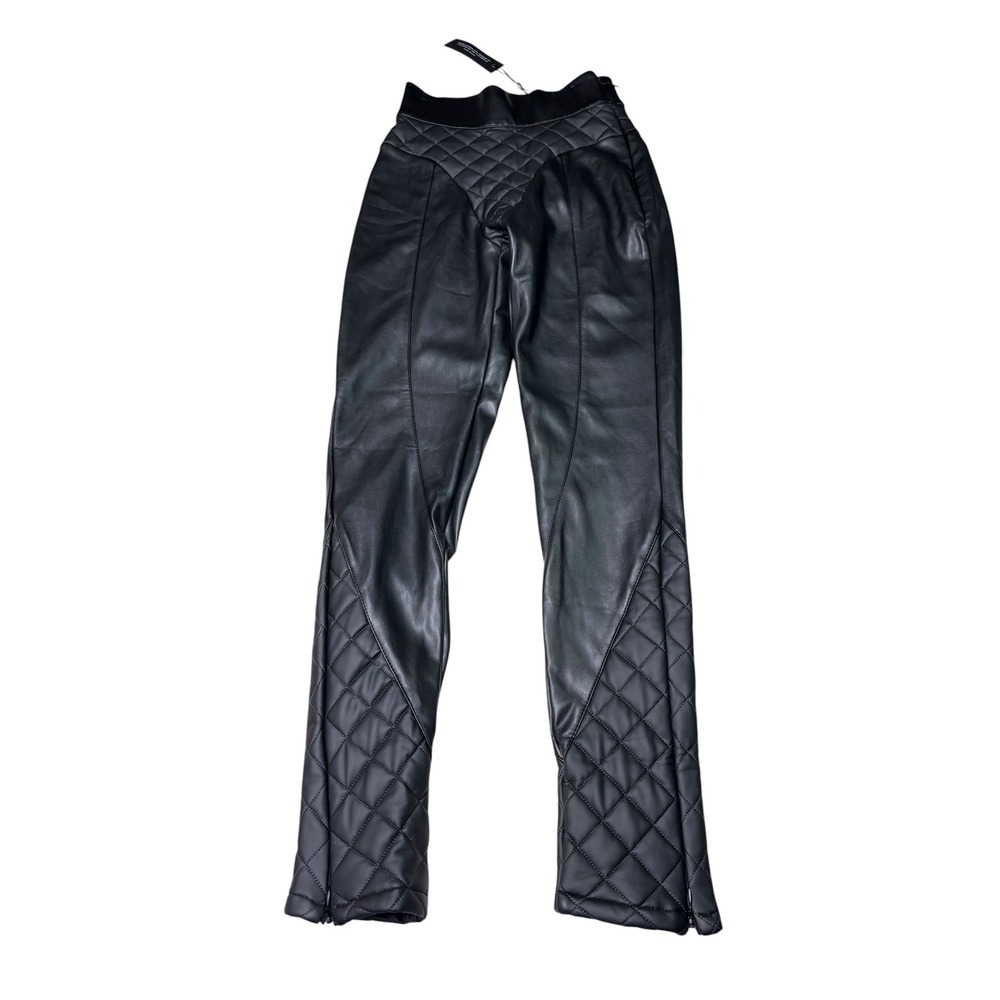 Maniere De Voir Black Vegan Leather Quilted Moto Trousers Womens US 4 UK 8 25X29